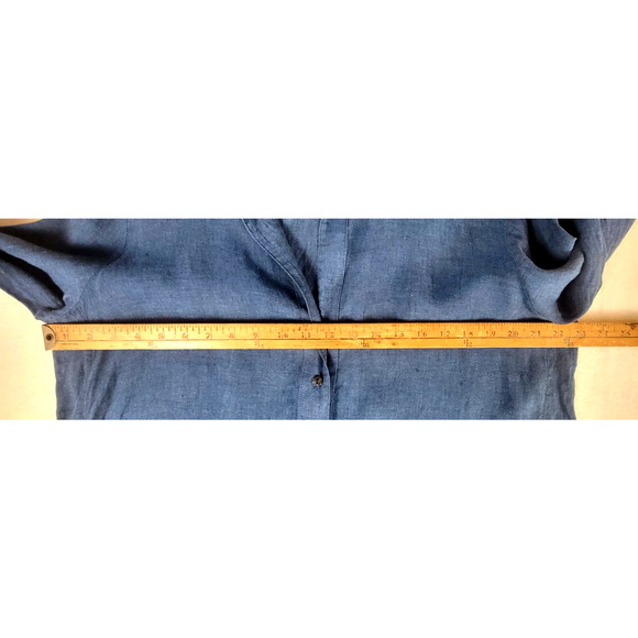 Finley Linen Blue Long Sleeve Frayed Hem Dress Woman's Size Large USA Made Beach - Picture 7 of 8